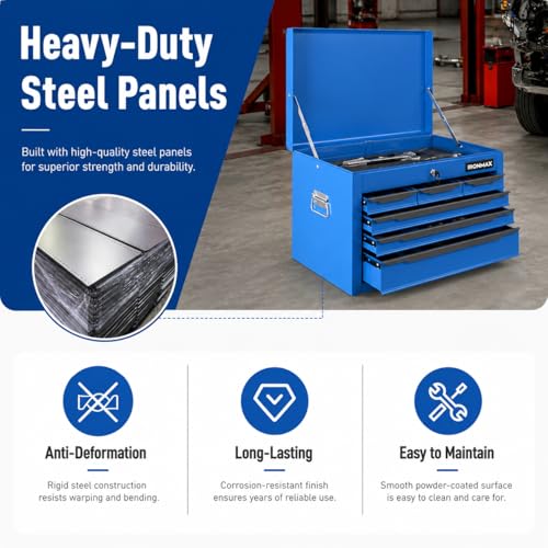 ARNOT Large Metal Tool Box, Tool Box with 6 Drawers & Top Tray, Heavy-Duty Steel Tool Chest with Auto-Locking Drawers and Side Handles for Garage & Workbench (Blue) - color: Blue