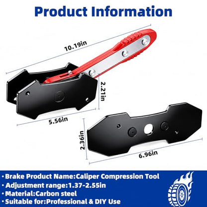 Brake Caliper Compression Tool, 360° Adjustable Ratcheting Brake Pad Spreader for Single Twin Quad Piston Calipers, Extra Include 2 Hooks & 2 Magnetic Steel Plates, Cars Disc Brake Repair Tool