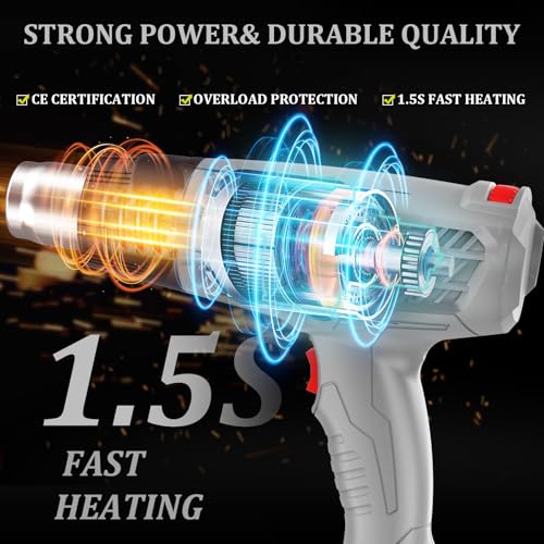Heat Gun, Variable Temperature Settings 572℉~932℉ (300℃-500℃), Heat Hot Air Gun Overload Protection with 4 Nozzles for Shrinking Wrap, Crafting, Paint Removing, Epoxy Resin (Gray) - color: Gray