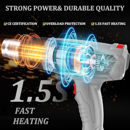 Heat Gun, Variable Temperature Settings 572℉~932℉ (300℃-500℃), Heat Hot Air Gun Overload Protection with 4 Nozzles for Shrinking Wrap, Crafting, Paint Removing, Epoxy Resin (Gray) - color: Gray