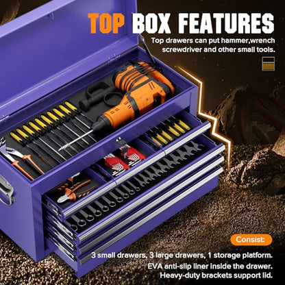 Oakcloud Lockable 8-Drawer Rolling Tool Chest & Cabinet Combo with Black Liner – Heavy-Duty Steel Garage Tool Box on Wheels – Detachable Top Toolbox & Bottom Storage Cart with Side Hooks, Purple - color: Purple, size: 8-Drawer