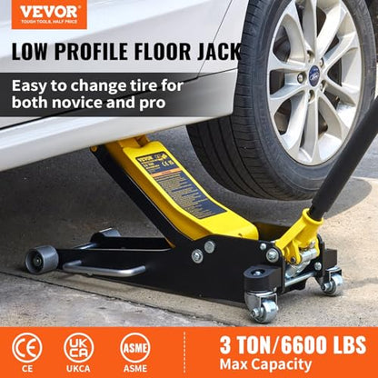 3 Ton Low Profile Aluminum Steel Racing Floor Jack Dual Pump Portable | Heavy-duty 3 ton/6600 lbs capacity, lightweight aluminum & steel build, low profile design with dual pump, 360° rotatabl