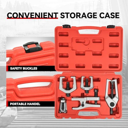 Auto Dynasty [5PC] Universal Repair Kit with Joint Separator Kit Tie Rod Ball Joint Romover Pitman Arm Puller Tie Rod End Puller, Red Storage Case - color: Red