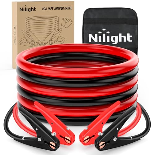 Nilight Jumper Cables for Car Battery 2 Gauge 16 FT Booster Cable Heavy Duty 800 A CCA with Carrying Bag Jump Start Emergency Kit Pickup Truck RV Vans SUV | Heavy Duty Booster Jump Start Cable with Storage Bag for Jump Starting Dead or Weak Batteries for