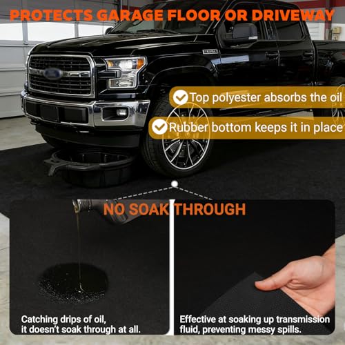 Oil Spill Mat for Driveway Garage, 64x32" Oil Drip Rubber Mat Under Car | Heavy Duty, Absorbent, Waterproof, Leak Resistant, Protect Garage Floor, for Auto Tractor Mower Repairs Oil Change, Black - size: 64" x 32"