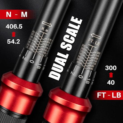 1/2-Inch Drive Click Torque Wrench-40-300 FT.LB for Car Moto Truck | Dual-Direction Adjustable 72 Tooth Torque Wrench(54.2-406.5 Nm), Dual Range Scales, High 3% Precision for RV Farmer off‑road - style: 1/2"DR.40-300 FT-LB