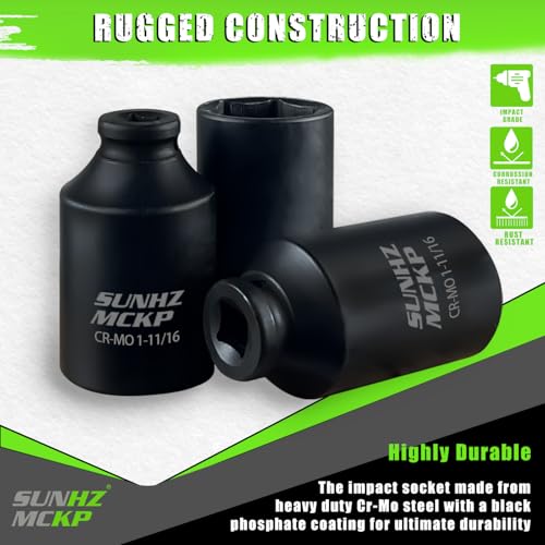 SUNHZMCKP 1/2” Drive Impact Socket, SAE 1-11/16 In Deep 6 Point Socket, CR-MO, Axle Nut Impact Grade Socket for Easy Removal (1-11/16) - color: Sae, size: 1-11/16 inch
