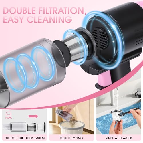 25pcs Car Cleaning Kit, Pink Interior Detailing Kit with High Power Vacuum Portable Cordless, Handheld Vacuum Cleaner for Home, Car, Pet Hair, Keyboard, Complete Auto Accessories for Gift