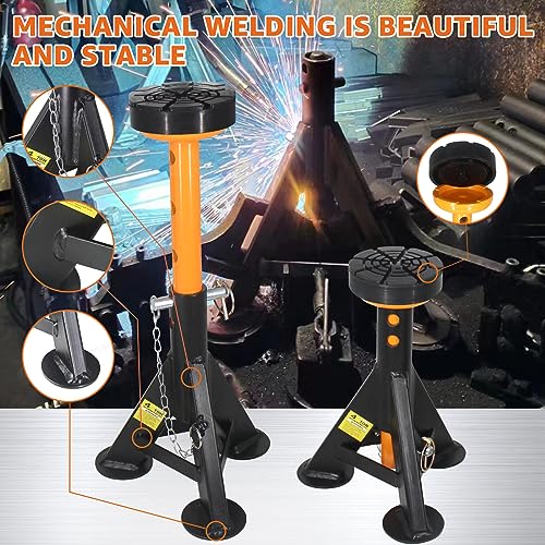 BESTOOL 4 Ton Low Profile Jack Stands, 2 Pack | 8,000 lb rated load; low-clearance design; dual locking pins; flat rubber saddles; for cars and light trucks - color: Low Profile Jack Stand