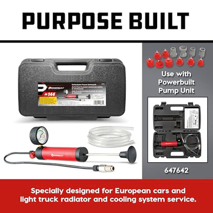 Powerbuilt Cooling System Pressure Tester Adapter Kit for European Vehicles – 12-Piece Set for Audi, BMW, VW, Mercedes & More – Works with Model 647642 Pressure Testing Pump - 647644 - size: European Car Adapters