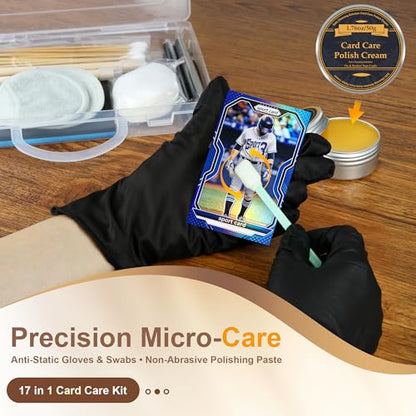 17-in-1 Card Cleaning Kit, Card Care Polishing Restoration with Plastic Case, Trading Card Cleaning with Polishing Cream and Cleaning Spray, Suitable for PSA Rated Card Care & Flatten Edges (12.1")