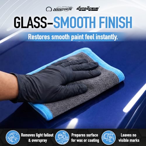 Nanoskin AUTOSCRUB Surface Prep Towel Fine Grade- Patented Clay Bar Replacement Tool to Remove Embedded Contaminants Before Wax & Coating | Safe for Painted Surface, Glass, Plastic, Metal & More, 12" x 12" - style: Fine Grade 12" x 12"