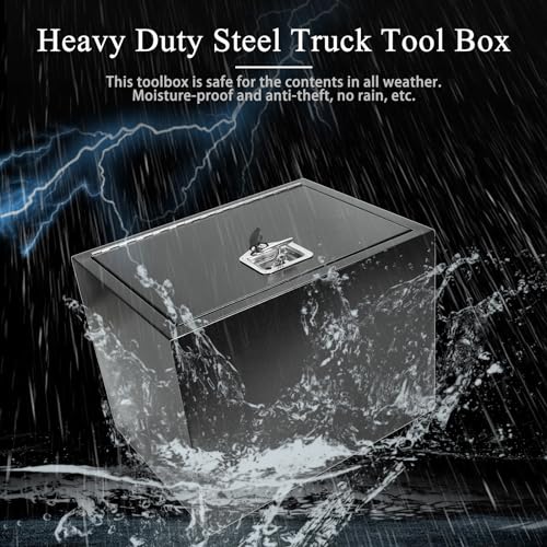 BLACKHORSE-RACING Steel Truck Tool Box,Underbody Heavy Duty Trailer Tongue Truck Box with T-Handle Lock Pick Up Truck Tool Box Storage Organizer - Black24 X18 X18 - size: 24" x 18" x 18"