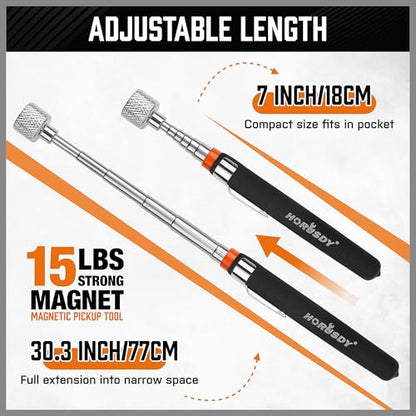 HORUSDY 5-PIECE Magnetic Pickup Tools Set, Include 15LB, 10LB, 3LB, 1.5LB Magnet Sticks, Rust-Proof Magnetic Tray, Telescoping Design for Mechanics, Automotive, DIY, Gifts for Men, Dad, Husband - style: 5-PIECE Magnetic Pickup Tools Set