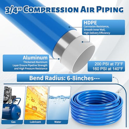 Shop Air Line Kit 3/4” 200FT Compressed Air Piping System HDPE-Aluminum-HDPE Air Tubing with 4-Way Aluminum Blocks Brass Valves Air Piping Fittings Kit Air Compressor Accessories for Garage - size: 3/4" OD 200FT