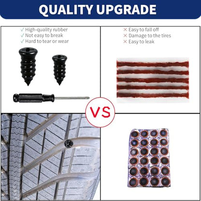 Tire Plugs Kit, 100PCS Tire Repair Rubber Nail kits Screw in Tyre Repair Plugs, Self-Service Vacuum Tyre Plug Screw Type, Tirefix Rubber Nails Kit Tool for Cars, Motorcycle, Trailer, Truck, ATV,RV - style: 100PCS