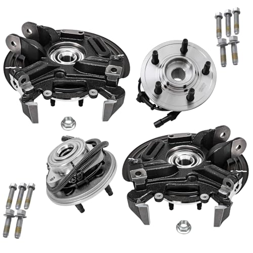 Detroit Axle - 4pc Steering Knuckles Kit for 02-05 Ford Explorer Mercury Mountaineer, 2 Rear Steering Knuckles & Wheel Bearing Hubs 2 Front Wheel Bearing and Hubs 2002 2003 2004 2005 Replacement - size: 4UW47703/Kit