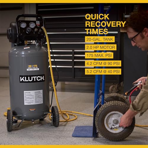 Klutch 20-Gallon Air Compressor, 2 HP, 120 Volts, 175 PSI - size: 20 Gallon