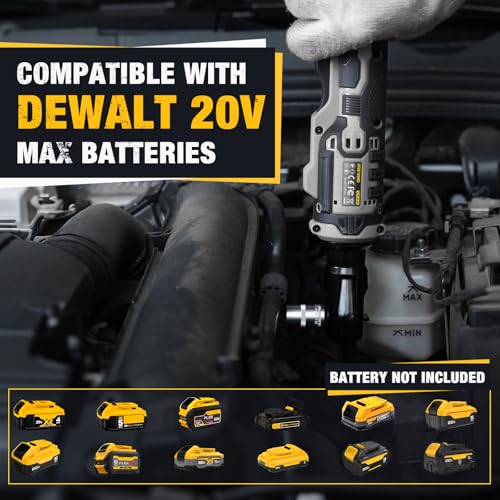 3/8" Electric Ratchet Wrench Fit DEWALT 20V Battery, 88 Ft-lbs(Tool Only) | 120N.m, 500 RPM, Electric Ratchet Wrench Set, Variable Speed, LED Light, 5 Sockets, 1/4" & 1/2" Adaptors, 3" Extension Bar - color: Gray