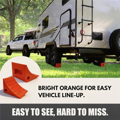 Heavy Duty Rubber Wheel Chocks (2 Pack) - Non-Slip Solid Tire Stoppers for Boat Trailer, RV, Truck, Camper - Yellow, Pre-Drilled Hole & Grab Handle(Red) - color: Red