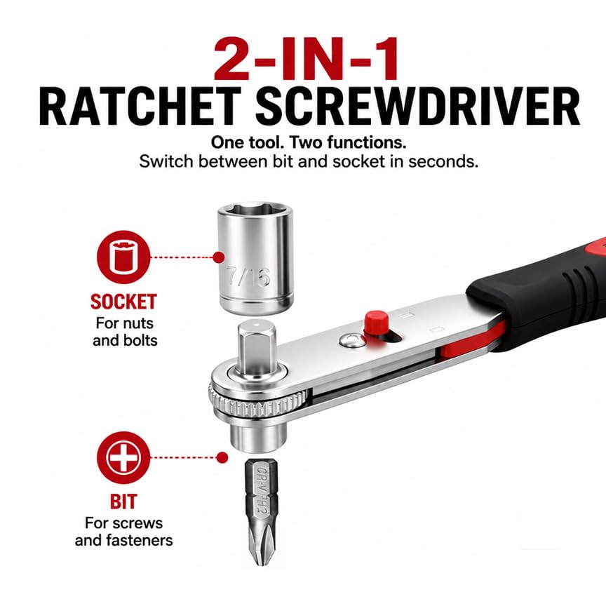 IRONCUBE Angle Ratchet Screwdriver Set: 16 Piece Magnetic Bit & SAE Socket with 90 degree Mini Offset Low Profile Reversible Drive Handle - style: 16-in-1 Bits & Sockets