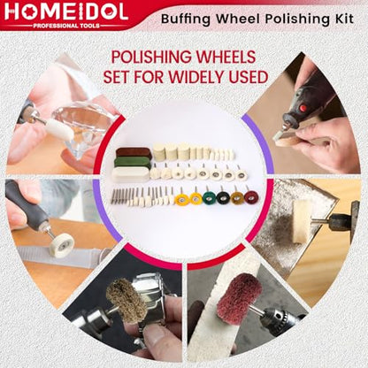 72 PCS Buffing Wheel Polishing Kit Compatible with Dremel, with Polish Compound, Rotary Tool Accessories with 1/8" Shank, Abrasive Wheel Buffing Polishing Wire Brushes Wool Felt Cotton Mounted - style: Style 2