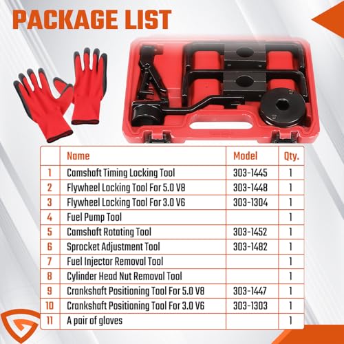 Engine Timing Tool Kit Fit For Ford 4.6L 5.4L 6.8L 2-Valve and 4-Valve Engine with Valve Spring Compressor Tool, 6 Pcs Camshaft Holding Crankshaft Positioning Tool, Replaces# 303-557, 6477
