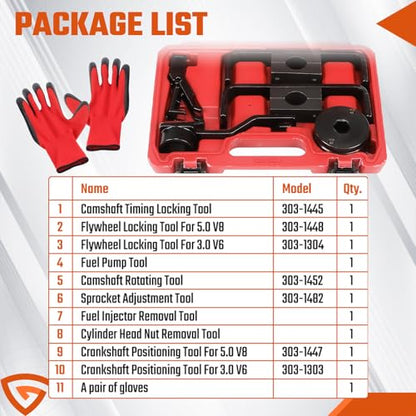 Engine Timing Tool Kit Fit For Ford 4.6L 5.4L 6.8L 2-Valve and 4-Valve Engine with Valve Spring Compressor Tool, 6 Pcs Camshaft Holding Crankshaft Positioning Tool, Replaces# 303-557, 6477