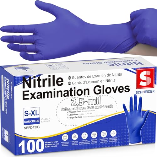 Schneider Medical Nitrile Exam Gloves, Powder & Latex Free, Darkblue | Disposable for Medical Exams, Cooking, Food Prep, Cleaning, Home, Household Use - size: Small
