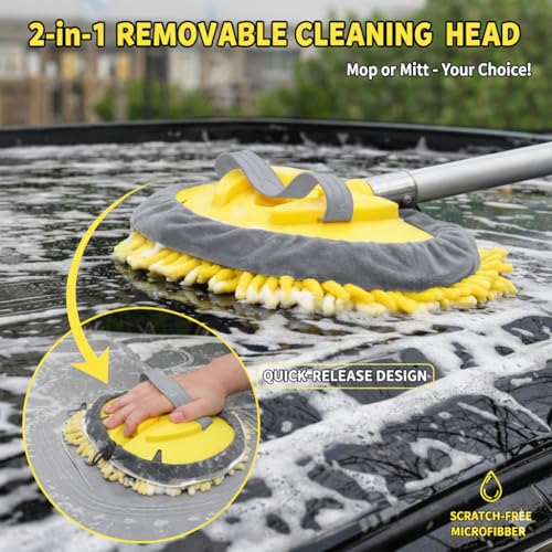 18FT Reach Car Wash Brush with Long Handle, Car Wash Kit with 4.6-12 Telescoping Pole, 20L Collapsible Bucket, Microfiber Cleaning Mop, Mitt, Window Squeegee for RV Truck SUV Boat Solar Pane Washing