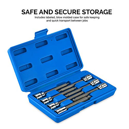 Neiko 10244A 3/8-Inch-Drive Extra-Long Ball-End Hex-Bit Socket Set, SAE Sockets 1/8" to 3/8", S2 Steel, 7-Piece Set - size: 7 Piece, Ball-End, style: SAE