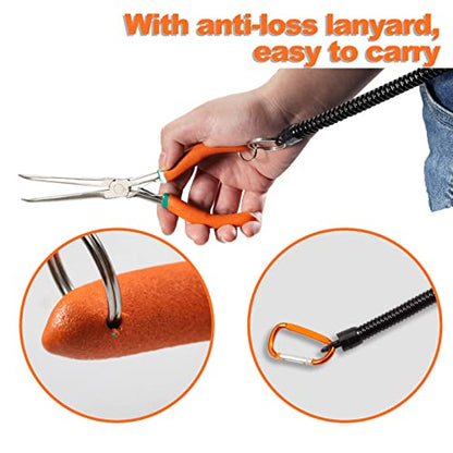 SPEEDWOX 7" Long Reach Needle Nose Pliers with Teeth, Extra Long Nose Mini Precision Wire Looping Pliers with Anti-Loss Lanyard for Narrow Spaces, Needle Remover Pliers(Curved Tips, Curved Handle) - style: Long Curved Tips &Curved Handle
