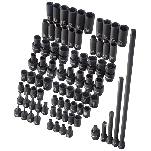 SUNEX Tools 80 Piece 3/8 in. Drive Master Impact Socket Set, Universal, Star, External Star, Extensions, Universal Joint, SAE and Metric, 8mm to 19mm and 5/16 in. to 3/4 in., CR-MO Steel, Model 3580 - size: 80-piece