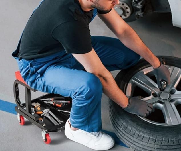 Mechanics Roller Seat, 300 LBS Capacity Rolling Creeper | Garage Padded Rolling Workshop Stool with Tool Tray Storage Creeper Seat Mechanic Stool with Wheels Creepers Automotive