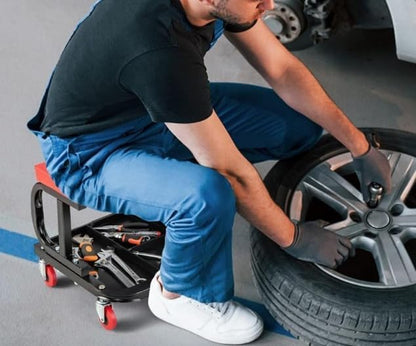 Mechanics Roller Seat, 300 LBS Capacity Rolling Creeper | Garage Padded Rolling Workshop Stool with Tool Tray Storage Creeper Seat Mechanic Stool with Wheels Creepers Automotive