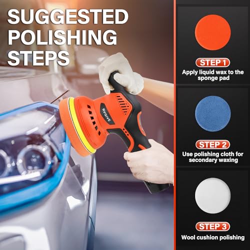 Cordless Car Buffer Polisher with 2 PCS 12V Lithium Rechargeable Battery, 8 Speed Variable, 2800-5500RPM Brushless Polisher Suitable for Car Boat Polishing, Detailing, Waxing, Scratch Removal