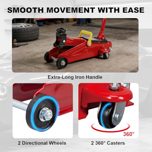 BIG RED 2 Ton Hydraulic Floor Jack, Low Profile Trolley Service Jack with 5.2"-13.3" Lifting Range, Heavy Duty Steel Car Jack for Sport Vehicle, Cars, Red - size: 2 ton