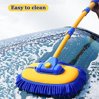 BMLEI Car Wash Brush With Long Handle, Chenille Microfiber Mop Mitt, 1 Replacement Head, Wheel Brush Extension Pole, Cleaning Kit With Towels for Cars Trucks 5PCS - color: 5pcs Blue Mop Washing Set