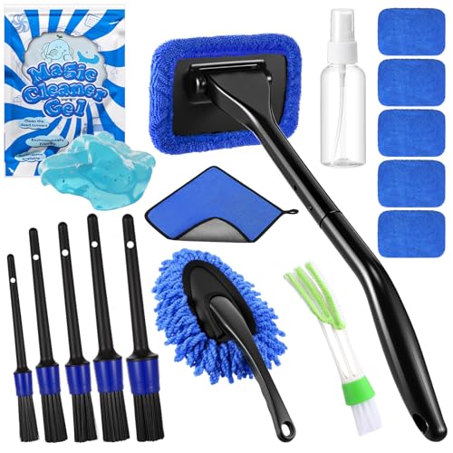 16 Pcs Windshield Cleaner Tool, Car Cleaning Kit with Various Detailing Brushes Set Spray Bottle Cleaner Towel Cleaning Gel Accessories Car Interior Detailing Kit for Windows Vents(Blue) - color: Blue