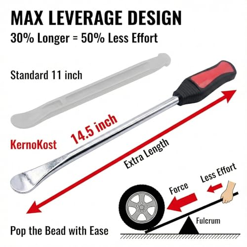 14.5" Tire Spoons Kit – High Leverage Motorcycle Tire Irons & Rim Protectors – Heavy Duty Cr-V Steel Levers for Dirt Bike, ATV, Lawn Mower & Tractor – Includes Valve Tool & Rolling Pouch