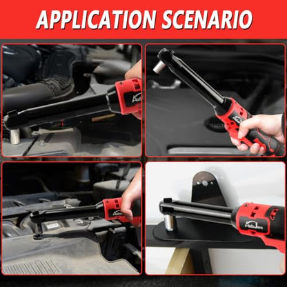 Extended Cordless Electric Ratchet Wrench 65 ft-lbs 3/8" Drive Power Ratchet Tool Compatible with Milwaukee 18V Battery (No Battery) with 7pcs Socket, 1/4" Socket Adapter and 3" Extension