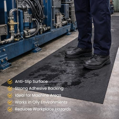Spill Ready 3' x 50' Adhesive Absorbent Floor Mat Roll, Heavyweight 3 mm, Black Oil, Grease and Water Floor Mat, Garage Mat - size: 3' x 50'