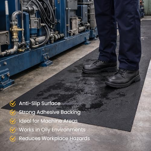 Spill Ready 4' x 100' Adhesive Absorbent Floor Mat Roll, Heavyweight Oil, Grease & Water Floor Mat | Garage Mats - Black - size: 4' x 100'
