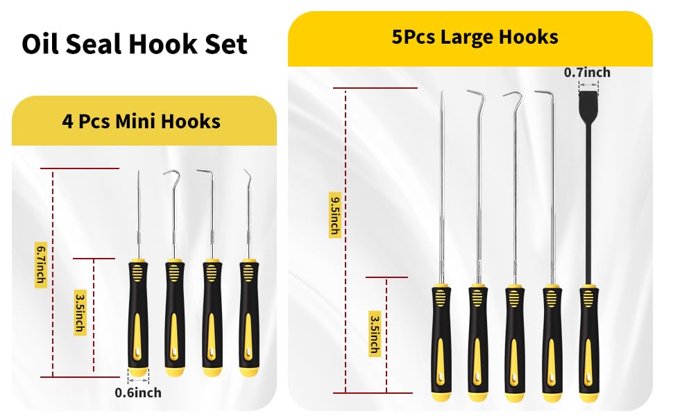 9PCS Hook and Pick Tool Set with Scraper- Automotive Pick Set | Automotive Pick Set with Metal Pick Tools & Ergonomic Grip, Mechanic Tool Set for Car Repair, O-Rings, Gaskets, Tight Spaces - color: yellow