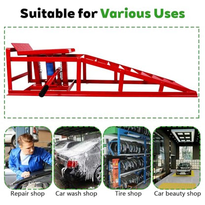 Anwick 2 Pack Hydraulic Car Ramps for Oil Changes, 5T Heavy Duty Steel Truck Ramps, Adjustable Lift Height, Low Profile Car Lift Ramp with Hydraulic Jack, Car Lifts for Home Garage (Red, 45") - color: Red