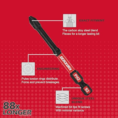 Geinxurn Impact Tough #2 Phillips Mixed 2/3/6 in. D2 Steel Long Extension Insert Driver Bits,30Pack 1/4 Inch Hex Shank Long Cross Magnetic PH2 Screwdriver Bits Set - size: MIXED-PHD2-30PCS