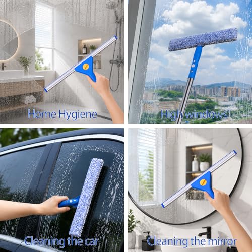 82'' Professional Squeegee Window Cleaner Tool with Extension Pole, Car Windshield Cleaning Kit with Long Handle, Window Washing Equipment for Indoor Outdoor Windows & Car Glass