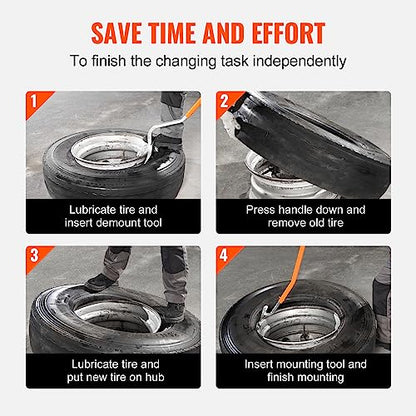VEVOR Tire Mount Demount Tool 22.5" to 24.5" Tire Changer Steel Bead Breaker Extra Bead Holder Tubeless Truck Manual Tire Changing Tools for Car Repairing(Red) - color: Orange