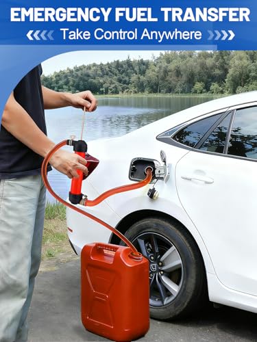 MADHOLLY Hand Fuel Transfer Pump with Leakproof Clamps | for Gasoline/Oil/Diesel/Antifreeze, Versatile Manual Siphon, for Car/Lawn Mower/Motorcycle/RV, with 3/4" NPT Brass Connector