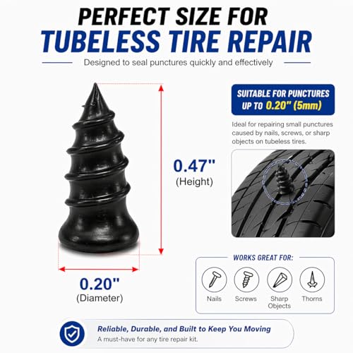 Roadside Emergency Tire Repair kit - 60pcs Tire Repair Screws, Easy Screw in Tire Plugs for Car Bycicle, No-Removal Rubber Tire Plug Screws Kit for Tubeless - Screwdriver, Pliers & Storage Case